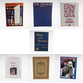 Vintage Sheet Music Book Lot, 1927 Schirmer, 1964 Sing USA Chevrolet, 1991 Beauty Beast, Patriotic Melodies Flute, Music Books