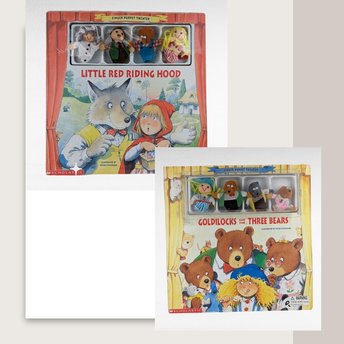 Vintage Finger Puppet Theater Books, Little Red Riding Hood, Goldilocks and the Three Bears, Children's Books, Storytelling Props