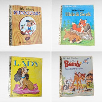 Vintage Disney Little Golden Book Lot, Pinocchio, Bambi, Fox and the Hound, Lady and the Tramp, Children's Books, Collectible Books