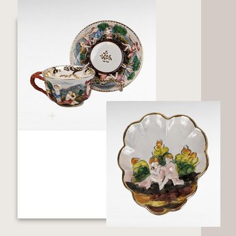 Vintage Italian Capodimonte Cup and Saucer Set with Embossed Trinket Dish | Hand-Painted Porcelain | Collectible Italian Ceramics