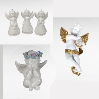 Vintage White Angel Collection | Porcelain Ornaments, Wall Hanging, and Figurine | Heavenly Holiday Decor