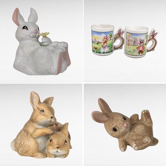 Vintage Spring Rabbit Collection | Playful Figurines, Musical Bunny, and Charming Mugs