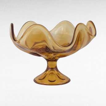 Vintage Viking Epic Amber Glass Compote Dish, Six Petal Footed Bowl, Mid Century Modern Decor, Gift for Hostess, Collector