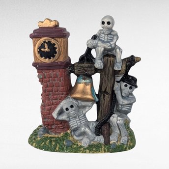 Vintage Halloween Skeleton Clock Tower Decoration, Spooky Village Accessory, Halloween Mantel Display, Gift for Halloween Fan