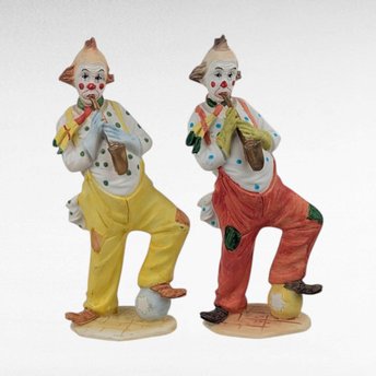 Vintage Resin Clown Figurines, 8" Musical Clown Decor.