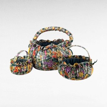 Vintage Set of 3 Matching Fabric Baskets, Floral Print Storage Baskets, Nesting Baskets, Home Decor, Gift Idea, Organization
