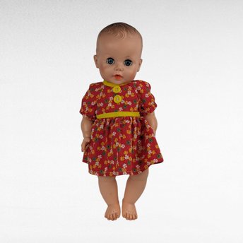 Vintage Eegee Baby Doll 14.5", Red Floral Dress, 