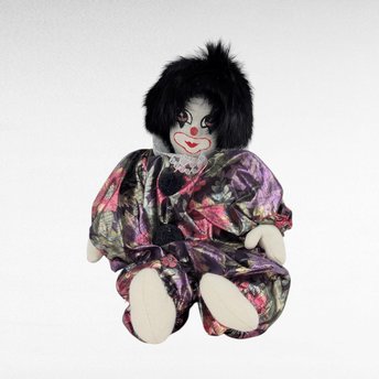 Vintage Soft Clown Doll, 6 Inch Height, Fabric Clown with Black Hair, Collectible Clown, Vintage Toy, Decorative Clown