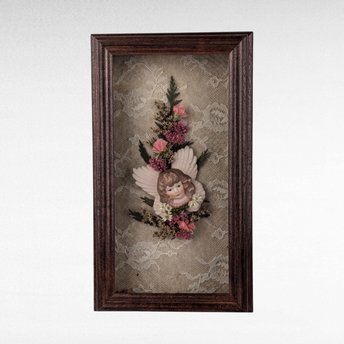 Vintage Shadowbox Wall Hanging with Angel and Flowers.