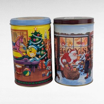 Vintage M&M's Christmas Tins, 1991 and 1994 Holiday Collectible Tins, Candy Storage, Gift for Collector, Kitchen Decor