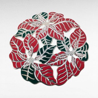 Vintage Metal Poinsettia Trivet, Holiday Decor, Christmas Gift, Wall Hanging, 8.5 Inch, Original Box