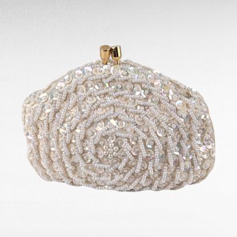 Vintage Princess Gardner Beaded Sequin Coin Purse, Ivory Evening Bag, Bridal Purse, Gift for Her, Original Box