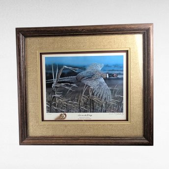 Vintage Set on the Wing Signed and Numbered Framed Pheasant Print