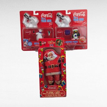 Vintage Coca Cola Lot, Wind-Up Polar Bears, Santa Tin Playing Cards, Collectible Coca Cola, New in Package