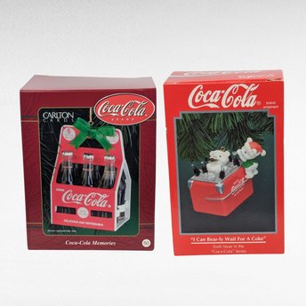 Vintage Coca Cola Ornaments, 1994 Enesco Bear, Carlton Cards Memories, Holiday Decor, Gift for Collector