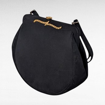Vintage Black Evening Bag, Gold Tone Clasp, Classic Formal Handbag, Gift for Her