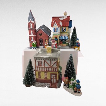 Vintage Dickens Collectibles Porcelain Lighted Houses Set, Christmas Village Display, Holiday Decor, Christmas Decoration
