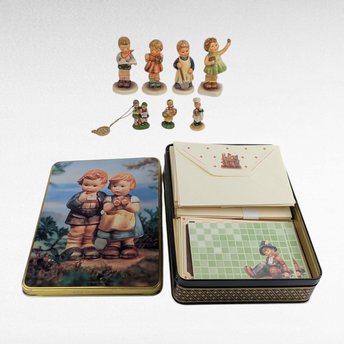 Vintage Hummel Figurine Set, 8 Piece Collection, Miniatures, "We Congratulate" Tin, Gift for Collector, Hummel Lovers