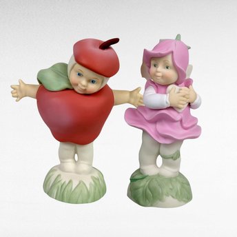 Dept. 56 Flowerpot Pair, "You're In My Heart" & "Apple Of My Eye", 2001 Figurines with Clay Pots, Vintage Home Decor, Gift for Gardeners