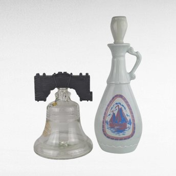 Vintage Decanter Set, 1963 Jim Beam Sailing Ship Decanter, Liberty Bell Decanter, Collectible Decanters, Barware, Home Decor, Gift for Him