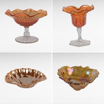 Vintage Marigold Glass Set, 4 Pieces, Compote, Candy Dishes,  Loganberry Bowl,  Iridescent Glassware, Home Decor, Gift for Collector