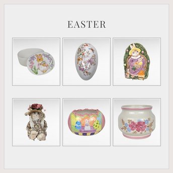 Vintage Easter Decor Lot | Rabbit Figurine, Trinket Boxes, Planter, Ceramic Egg Bowl | Easter Decorations, Spring Decor