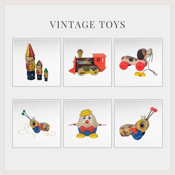 Vintage Fisher Price & Other Toys: Buzzy Bee, Humpty Dumpty, Chug Chug Train, Little Snoop Dog, Nesting Dolls - 6 Piece Collectible Set