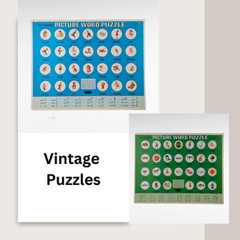 Vintage Whitman Help Yourself Picture Word Puzzles, 1961 No. 1 & 3, Educational Toys, Preschool Learning, Kids Room Decor