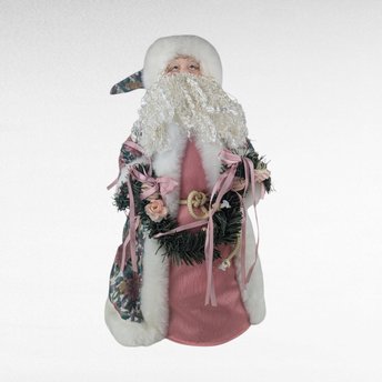 Vintage Victorian Pink Floral Santa, 16" Holiday Decor, Collectible Christmas Figurine, Unique Santa Gift, Victorian Christmas Decor