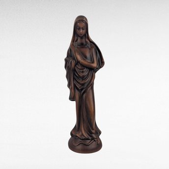 Vintage Madonna Figure, Wood Look Resin Sculpture, 13", Made in Japan, Religious Decor, Gift for Devotee
