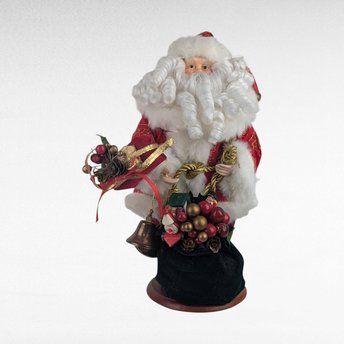 Vintage Santa with Bag and Bells Figure, 12", Christmas Decor, Holiday Collectible, Gift for Santa Collector