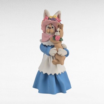 Vintage Handmade Clay Bunny with Dog Figurine.