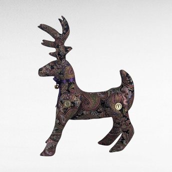 Vintage Paisley Pattern Plush Standing Reindeer, 11 Inch Decorative Holiday Figurine, Whimsical Christmas Decor, Reindeer Collectors