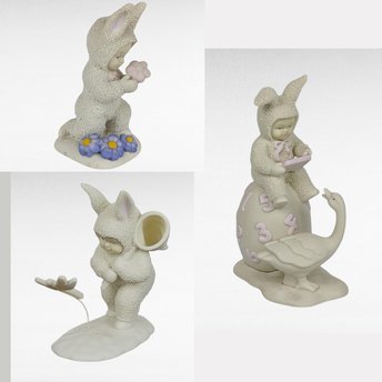 Vintage Dept 56 Snowbunnies Figurines Lot, 1995-1998, Springtime, Easter, Gift for Collector
