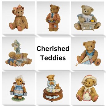 Vintage Cherished Teddies Figurines, 8-Piece Lot, Collectible Teddy Bears, Gift for Collector