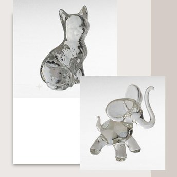 Vintage Glass Animal Figurines - Cat & Elephant Set - Clear Glass Decor, Collectible Glass, Animal Lover Gift