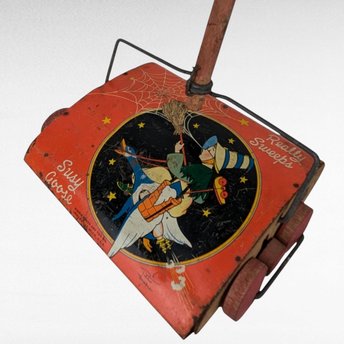 Vintage Susy Goose Tin Carpet Sweeper, 28" Tall, Kitchen Toy, Collectible Toy, Gift for Vintage Collectors