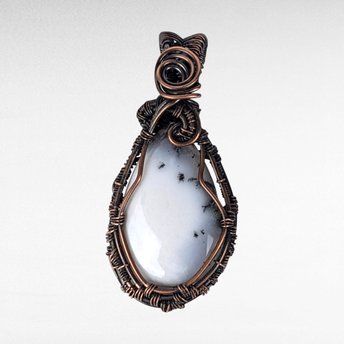 Copper Wire Wrapped Dendritic Opal Pendant | Unique Artisan Jewelry | Handmade Natural Stone Necklace | Bohemian Style Gift for Her