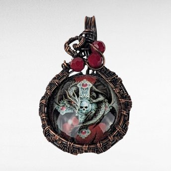 Copper Wire Wrapped Pendant with Skull and Cross | Unique Gothic Jewelry | Handmade Statement Necklace | Bohemian Style Accessory