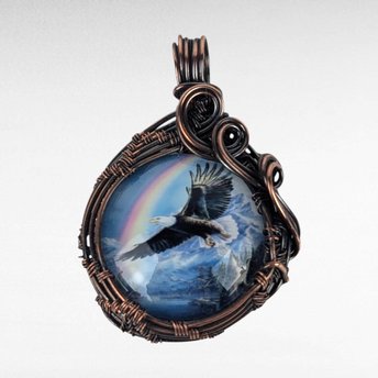 Eagle Spirit Pendant - Copper Wire Wrapped Jewelry with Rainbow - Symbol of Hope and Freedom