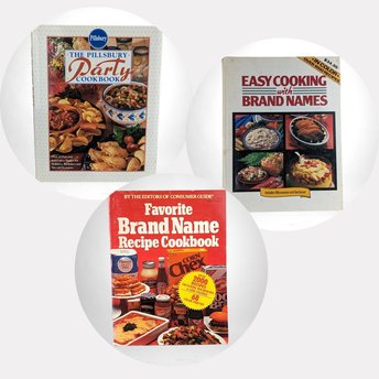 Vintage Favorite Brand Name Cookbook Trio - 1980s & 90s Recipe Books - Pillsbury Party, Easy Cooking, Farmer's Market Recipes