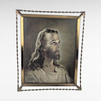 Vintage Head of Christ Kriebel and Bates in Metal Frame.