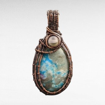 Copper Wire Wrapped Natural Stone Necklace | Handmade Artisan Jewelry | Unique Bohemian Style Pendant | Gift for Her
