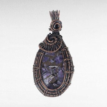 Copper Wire Wrapped Charoite Pendant | Oxidized Copper | Artisan Jewelry | Statement Necklace