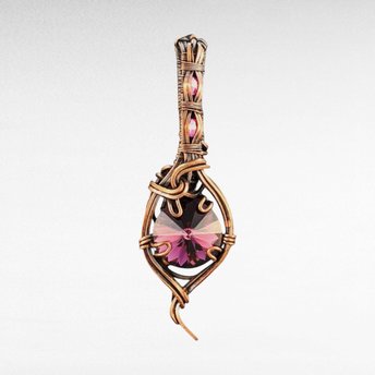 Handmade Copper Wire Wrapped Rivoli Crystal Pendant with Flat Back Gems, Antiqued Finish, Gift for Her, Statement Necklace