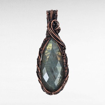 Handmade Copper Wire Wrapped Labradorite Pendant | Checker Cut Gemstone | Unique Gift for Her | Oxidized Copper