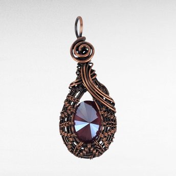 Handmade Copper Wire Wrapped Rhinestone Pendant | Sparkling Wine Red | Unique Gift | Artisan Jewelry