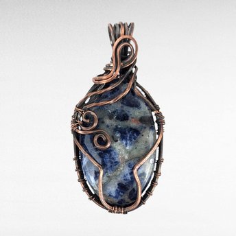 Handmade Copper Wire Wrapped Sodalite Pendant | Unique Gift for Her | Boho Jewelry | Oxidized Copper