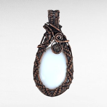 Handcrafted Copper Wire-Wrapped White Chalcedony Pendant | Serene Artisan Jewelry | Gift for Minimalist