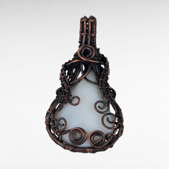 Copper Wire Wrapped White Calcedony Pendant